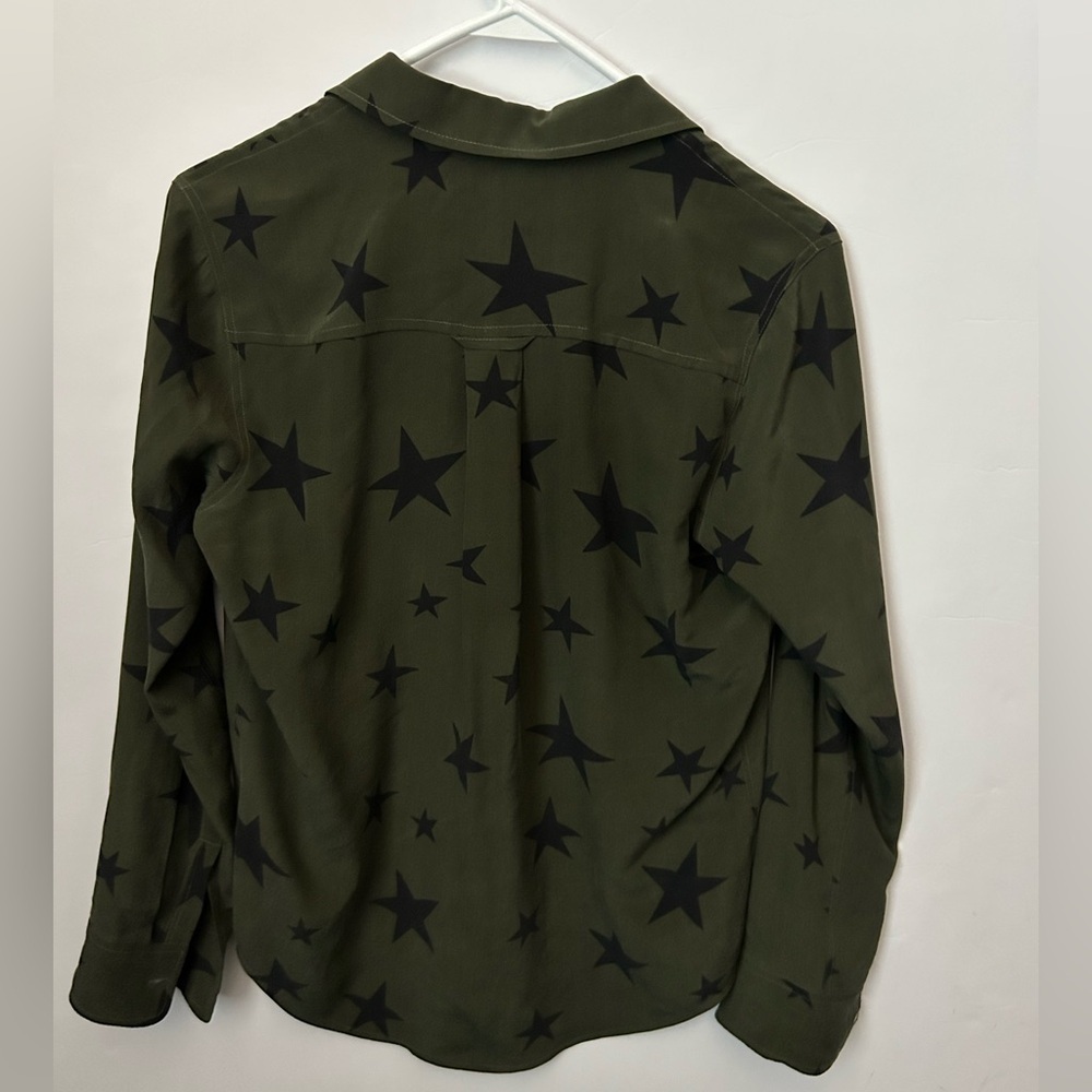 Rails 100% Silk Kate Blouse in Sage Star Print Women's Top XS - Picture 7 of 10